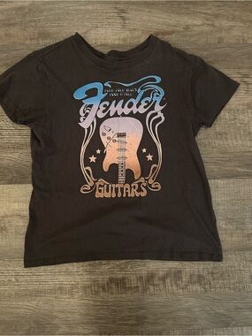 Fender Black Tee with Blue and Bronze Guitar Graphic